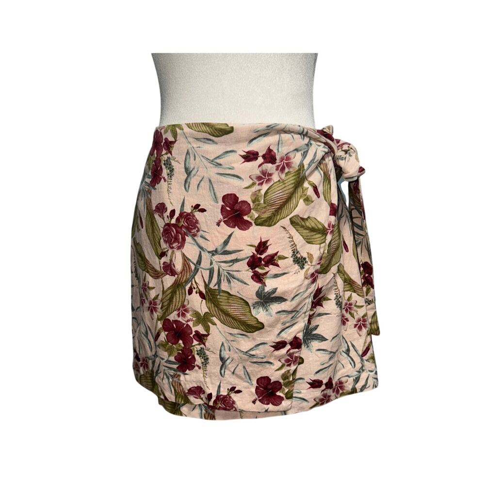 Floral Womens XS Mini Wrap Skirt Linen Tropical Resort Vacation Dainty Feminine